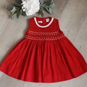 Red and White Smocked Dress with Bloomer Size 9 Month Boutique ADORABLE! NWOT